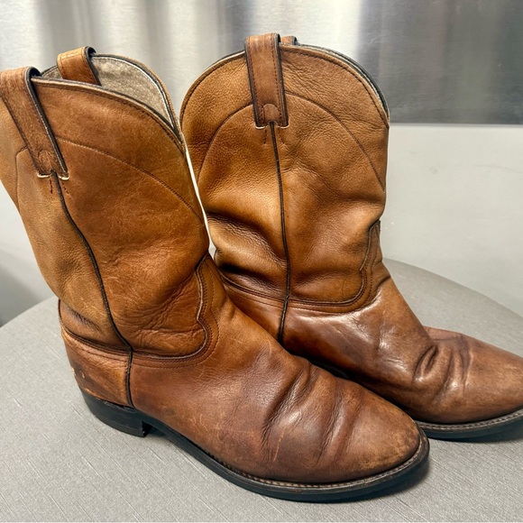 Vintage Biltrite Cowboy Boots Men’s 8.5D Brown Leather Pull Tab On Made In USA - Picture 1 of 5